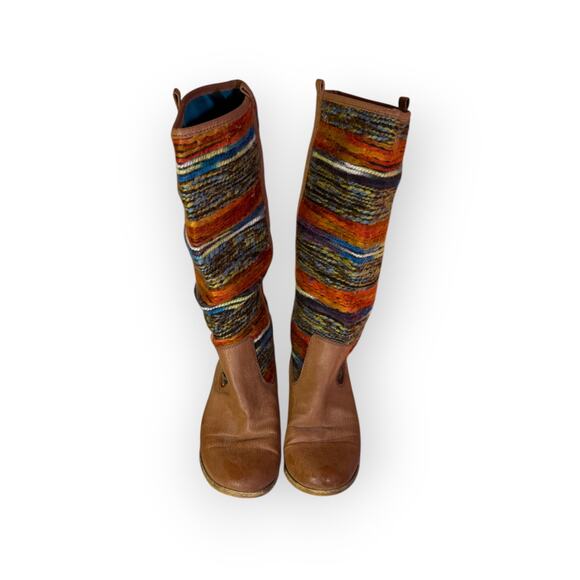 Vintage-Inspired Tall Leather & Woven Boots | Southwestern Boho Style | Size 8 - Picture 2 of 6